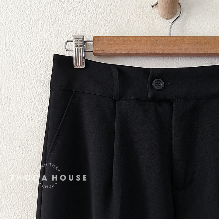 Mô tả Quần tây công sở ống rộng dáng suông lưng cao khuy cài THOCA HOUSE dễ phối tôn dáng và chân dài - 4