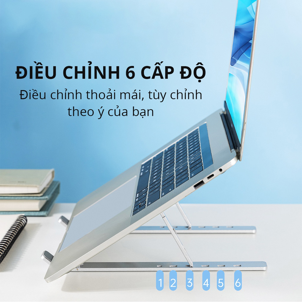 Mô tả Giá đỡ LAPTOP, MACBOOK, IPAD BOROFONE N4 bằng nhôm có thể điều chỉnh được độ cao, đế tản nhiệt kê laptop - 1