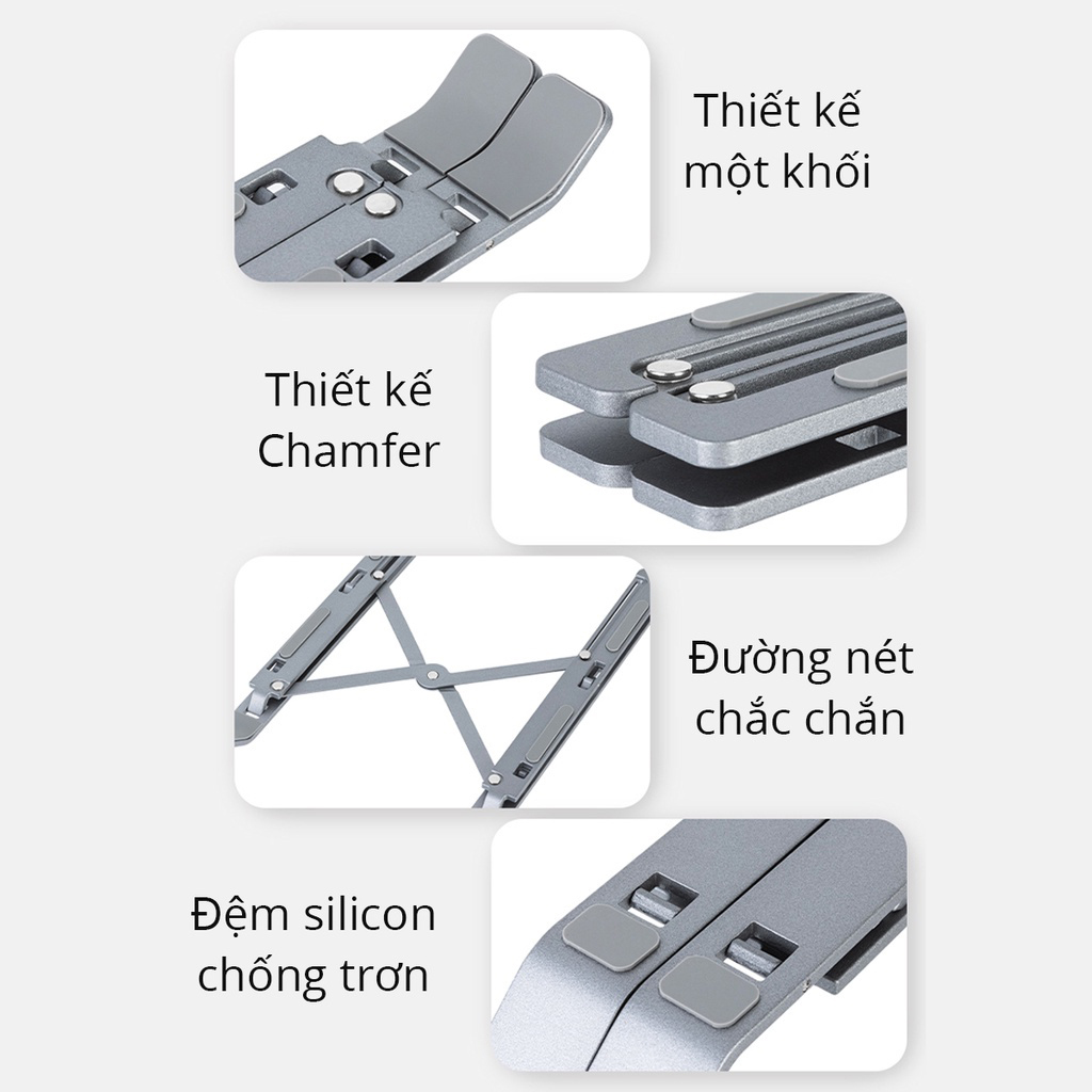 Mô tả Giá đỡ LAPTOP, MACBOOK, IPAD BOROFONE N4 bằng nhôm có thể điều chỉnh được độ cao, đế tản nhiệt kê laptop - 6
