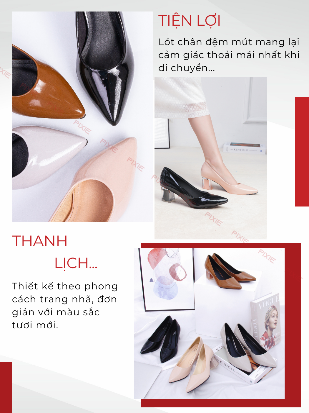 Mô tả Giày Cao Gót 5cm Da Bóng Mũi Nhọn Đế Vuông Phối Mica Pixie P006 - 5