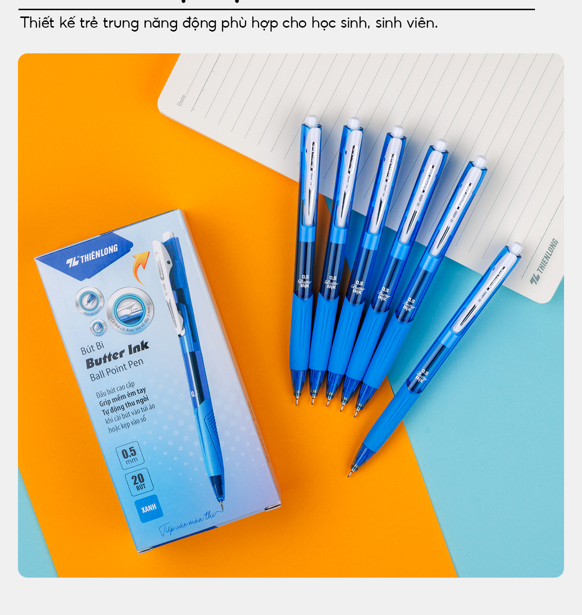 Mô tả Combo 5/10/20 Bút bi Thiên Long TL-095 Butter Ink - Viết bi ngòi 0.5mm kiểu dáng hiện đại cầm tay thoải mái nét đều trơn - 4