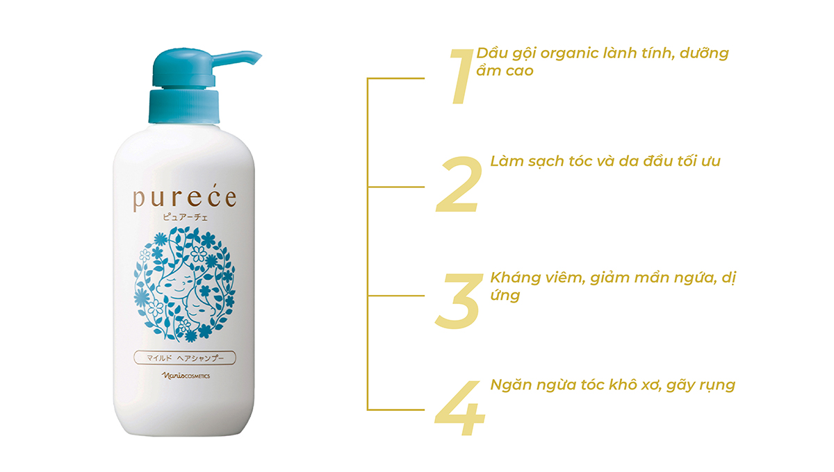 Dầu gội Organic chăm sóc tóc khoẻ mạnh Naris Purece Mild Hair Shampoo ...