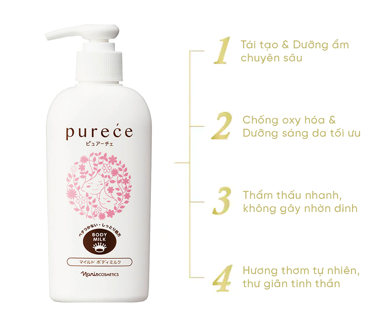 SỮA DƯỠNG THỂ SÁNG DA VÀ DƯỠNG ẨM NARIS PURECE MILD BODY MILK 180ml ...
