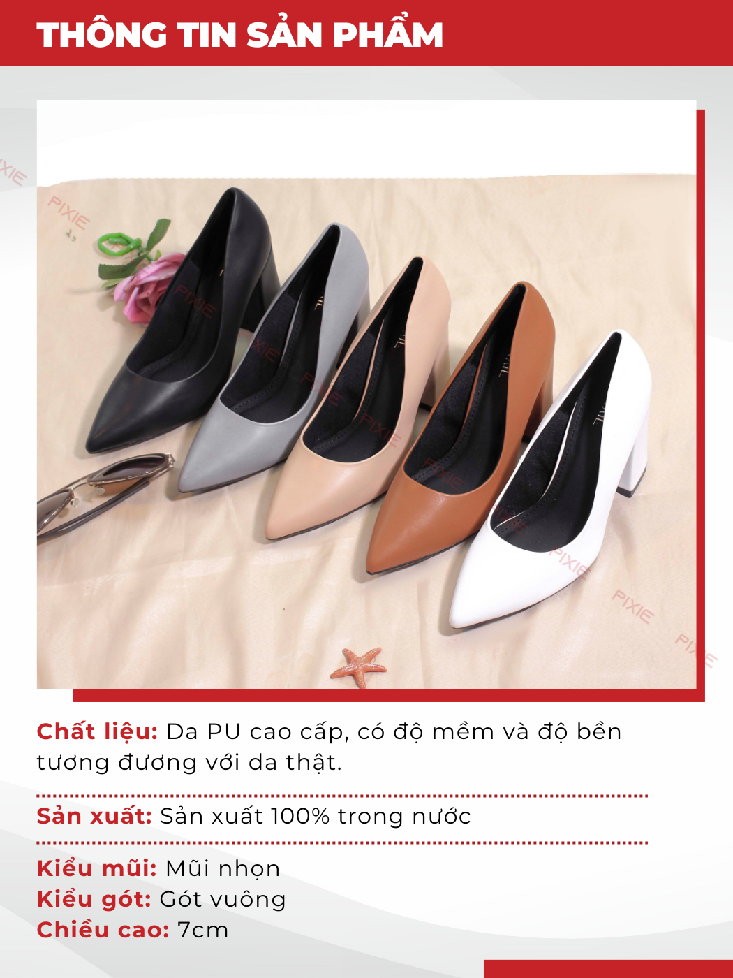 Mô tả Giày Cao Gót 6cm Đế Vuông Mũi Nhọn Basic Pixie P159 - 4