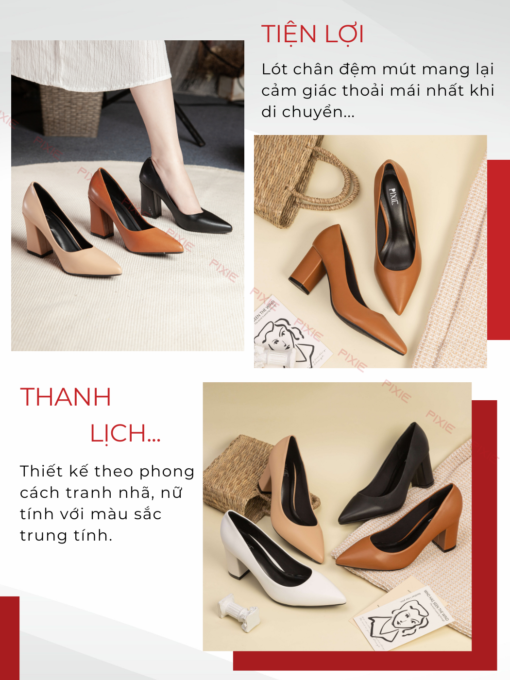 Mô tả Giày Cao Gót 6cm Đế Vuông Mũi Nhọn Basic Pixie P159 - 5