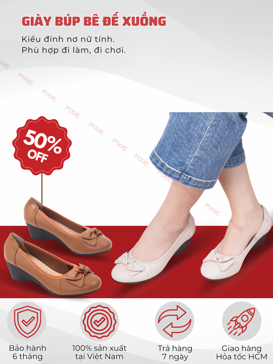 Mô tả Giày Búp Bê Đế Xuồng 5cm Da Thật Êm Chân Màu Đen Pixie X461 - 1