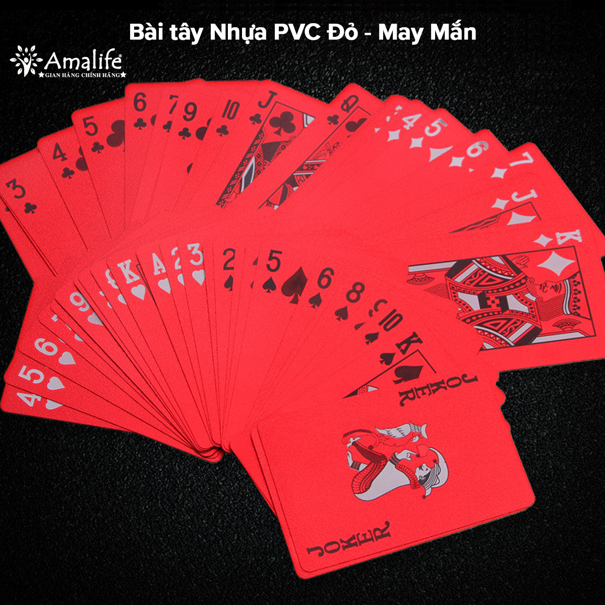 Mô tả Bộ Bài Tây PVC Đỏ 55 Lá Bài May Mắn - Thẻ Bài Poker Sưu Tầm Trưng Bày Màu Đỏ Siêu Đẹp Chính Hãng Amalife - 1