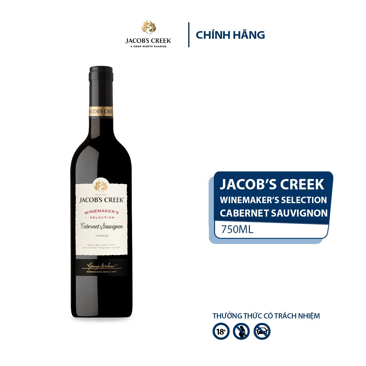 Mô tả Rượu Vang Đỏ Jacob Creek Winemaker's Collection Cabernet Sauvignon nồng độ Alc 13.9% 750ml Không Kèm Hộp - 1