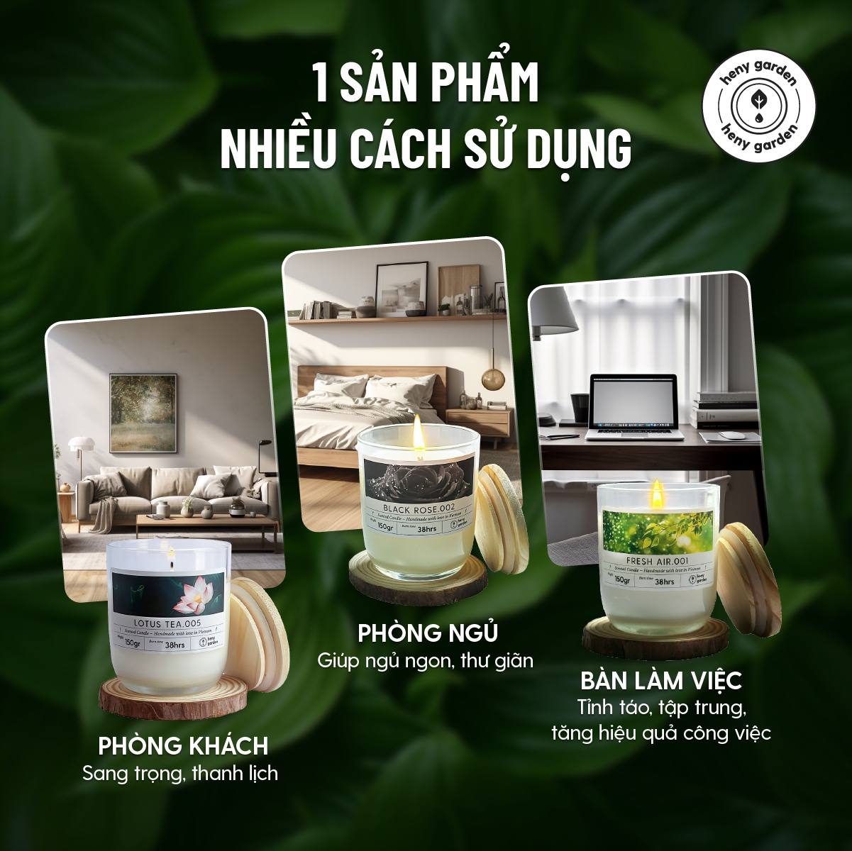 Nến thơm Heny Garden usage