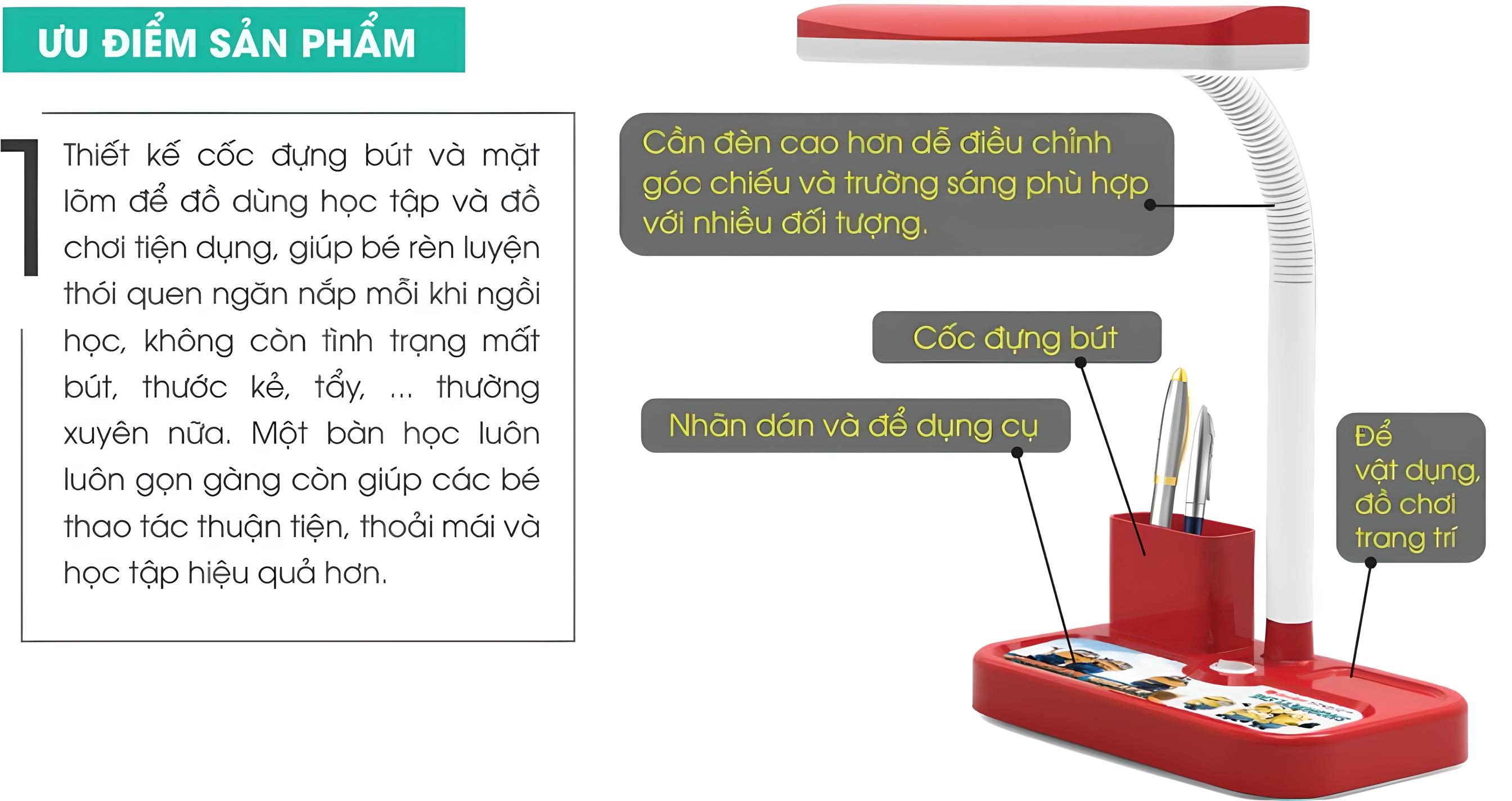 Mô tả Đèn bàn Led bảo vệ thị lực chống cận có ống để bút công suất 5W Rạng Đông (Model: RD-RL-01.V2) - 1