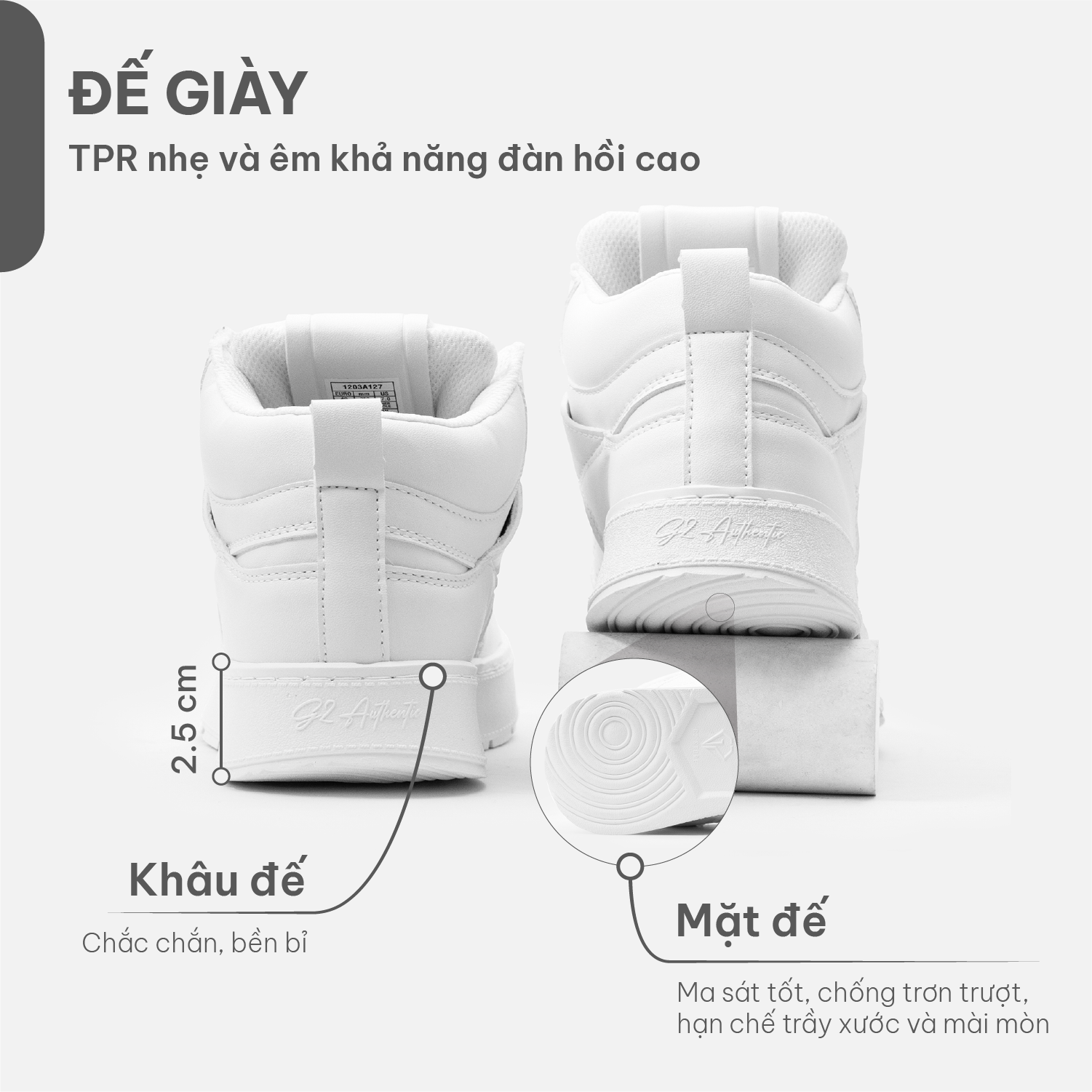 Mô tả Giày nam sneaker G2 STORE Athena dáng thao kiểu giày trắng đế cao giúp tăng chiều cao chính hãng - 4