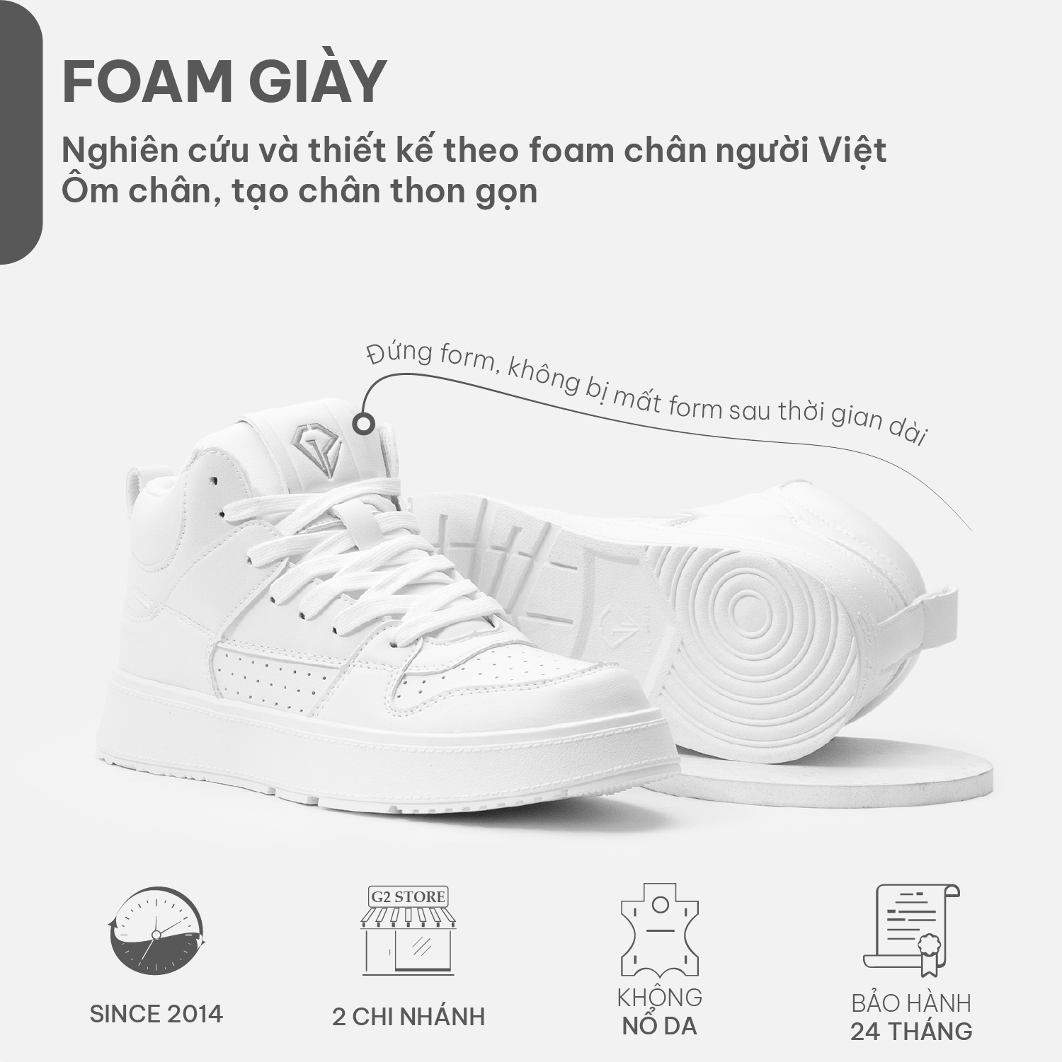 Mô tả Giày nam sneaker G2 STORE Athena dáng thao kiểu giày trắng đế cao giúp tăng chiều cao chính hãng - 5