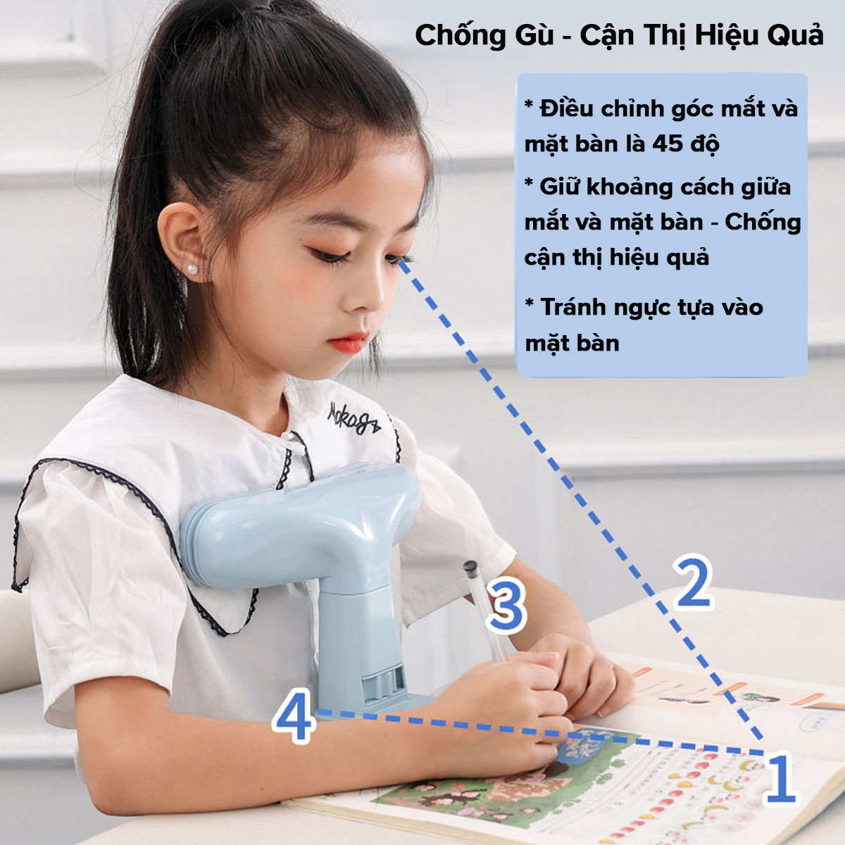 Mô tả Giá Đỡ Cằm Chống Cận Thị Cải Tiến SUPER Dụng Cụ Chống Gù Ngồi Thẳng Lưng Cho Trẻ Em Từ 4-15 Tuổi Luyện Chữ Hãng Amalife - 6