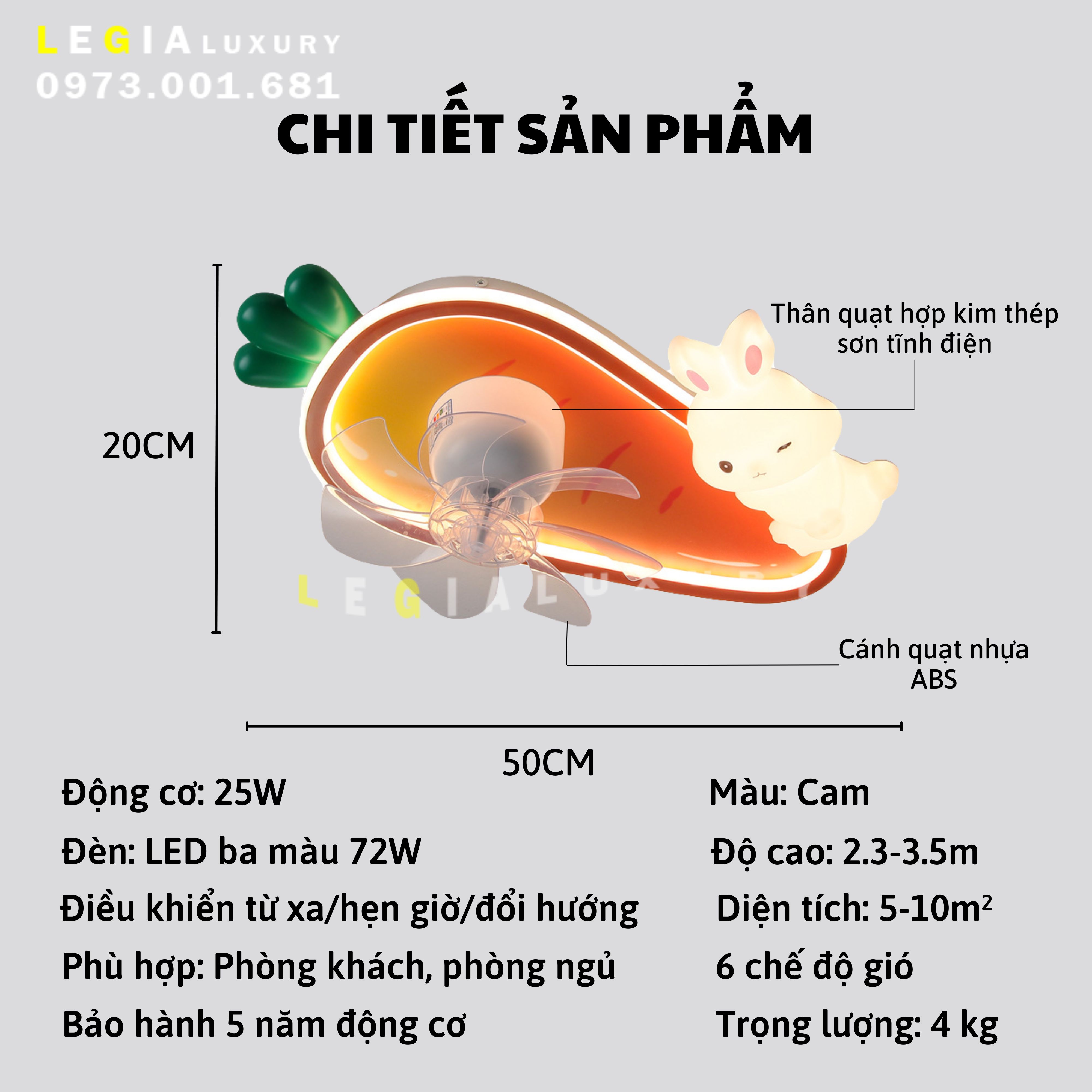 Mô tả Quạt trần cho bé | Quạt trần phòng ngủ trẻ em | Quạt trần nhỏ nhẹ | Quạt trần mini Lê Gia - 6