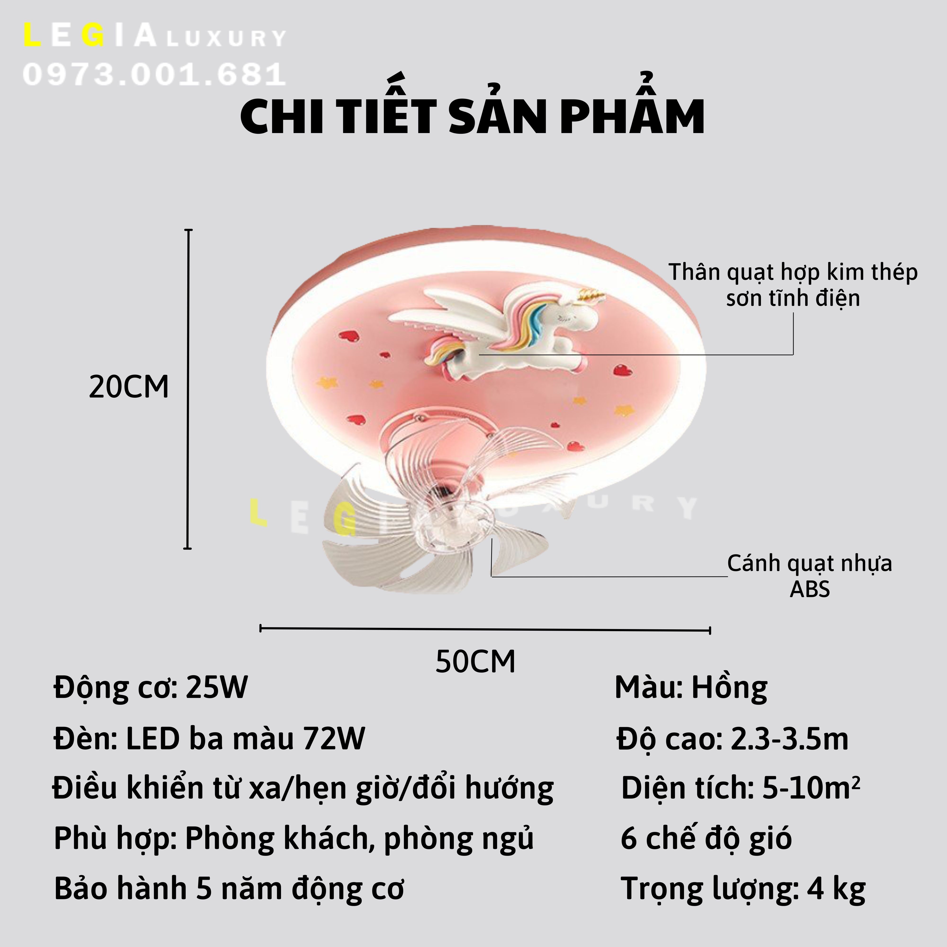 Mô tả Quạt trần cho bé | Quạt trần phòng ngủ trẻ em | Quạt trần nhỏ nhẹ | Quạt trần mini Lê Gia - 7