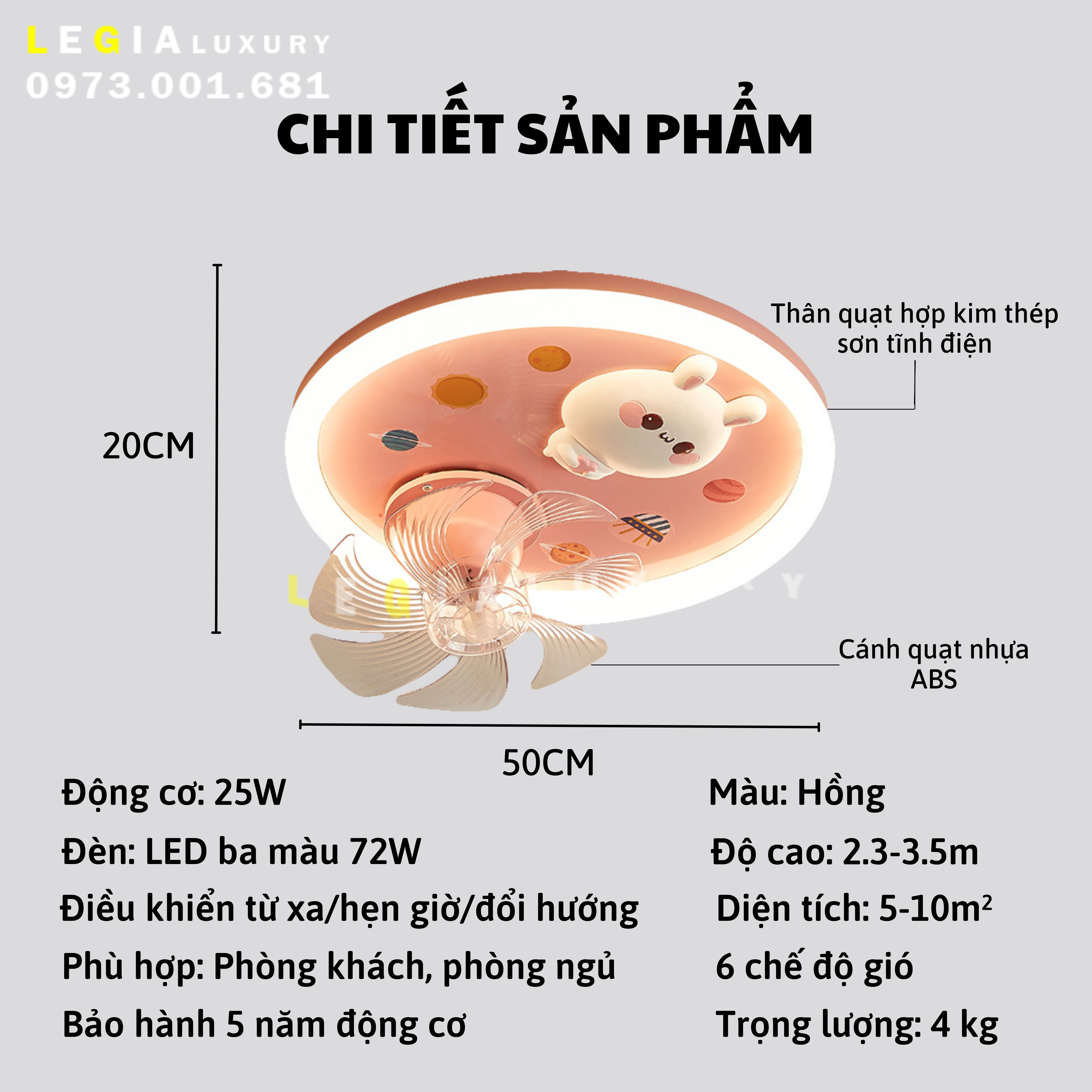 Mô tả Quạt trần cho bé | Quạt trần phòng ngủ trẻ em | Quạt trần nhỏ nhẹ | Quạt trần mini Lê Gia - 8
