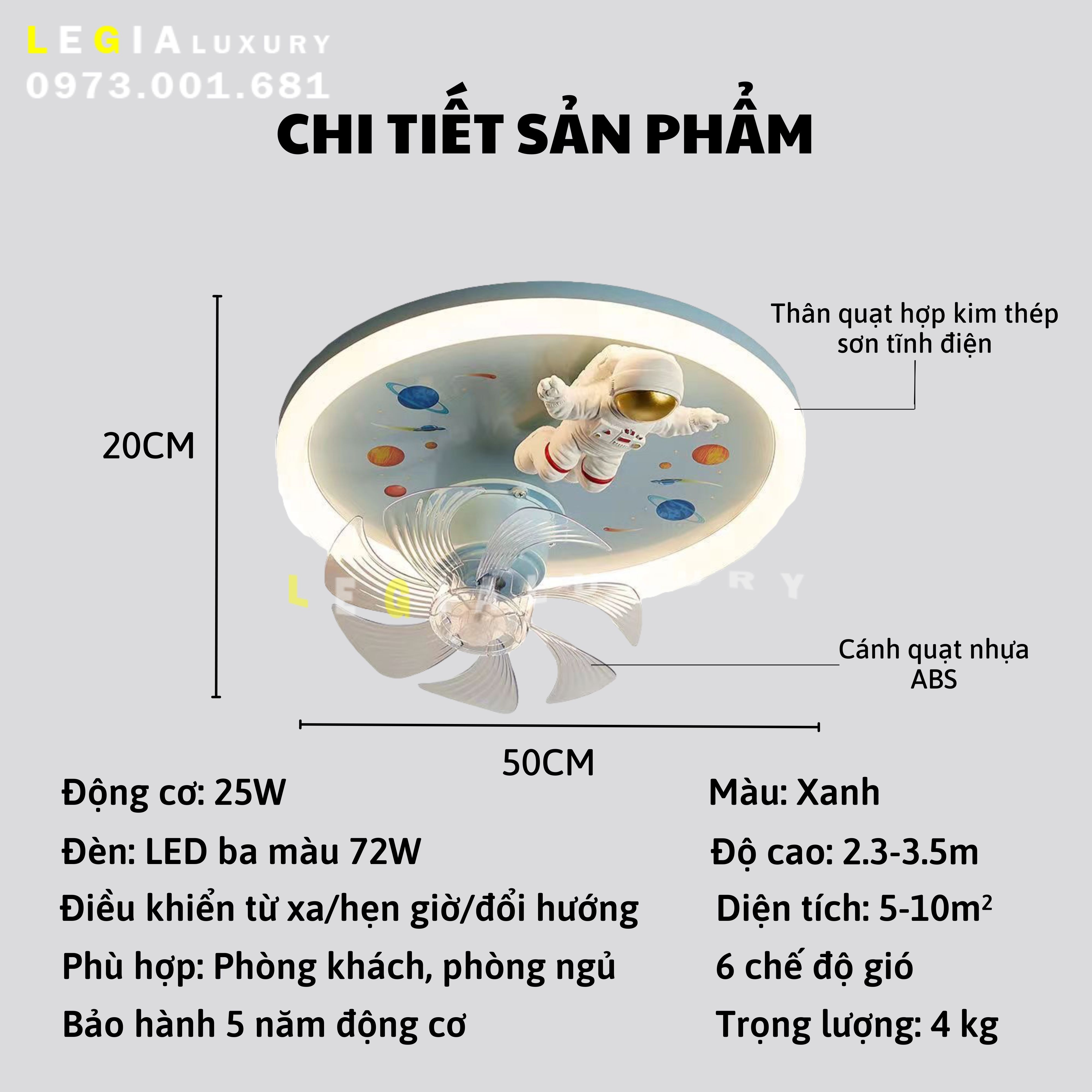Mô tả Quạt trần cho bé | Quạt trần phòng ngủ trẻ em | Quạt trần nhỏ nhẹ | Quạt trần mini Lê Gia - 9