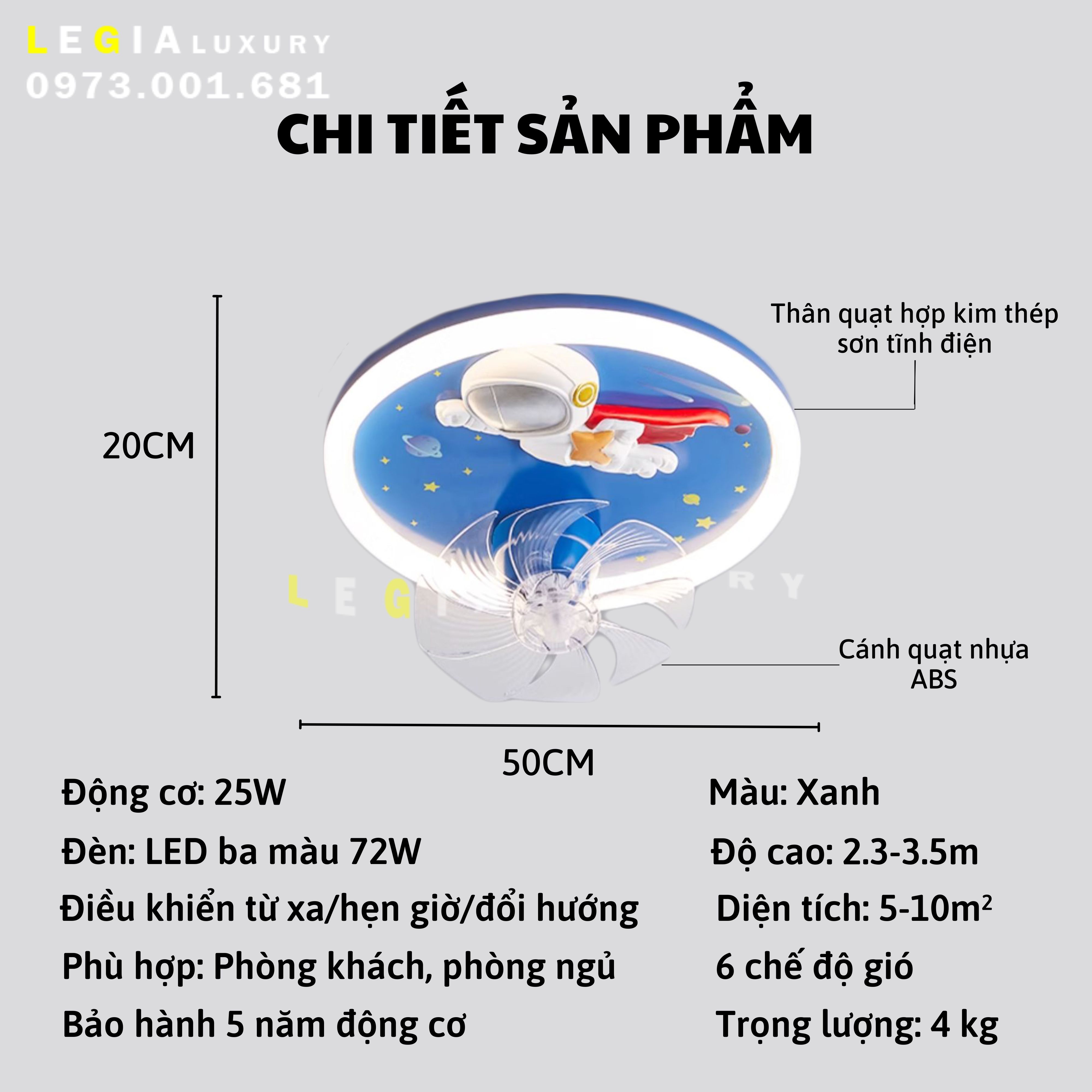 Mô tả Quạt trần cho bé | Quạt trần phòng ngủ trẻ em | Quạt trần nhỏ nhẹ | Quạt trần mini Lê Gia - 10
