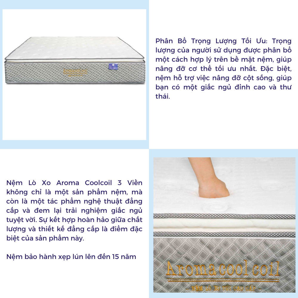 Mô tả Nệm Lò Xo Túi  Độc Lập Aroma Cool Coil 3 Viền - Êm Ái, Hạn Chế Tiếng Ồn, Giúp Nâng Đỡ Cơ Thể - Bảo Hành 10 Năm - 4