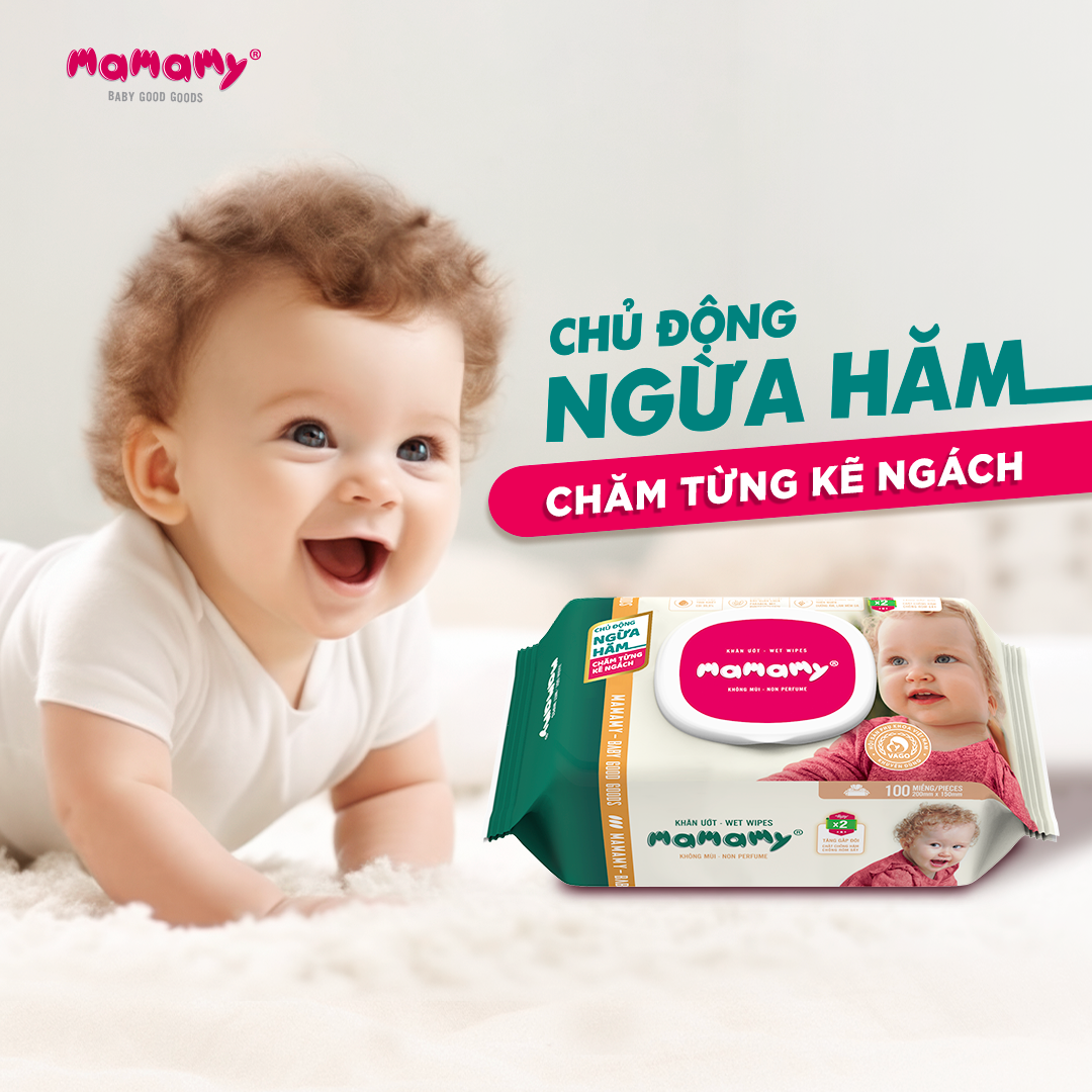 Mô tả Khăn ướt cao cấp cho bé Mamamy gói 100 tờ  sợi tự nhiên gấp đôi ngừa hăm, mềm dai sạch cực - 1