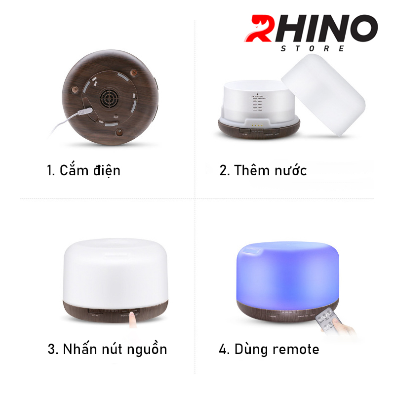 Mô tả Máy phun sương tạo ẩm lớn Rhino H701 500ml, tích hợp đèn ngủ, điều khiển từ xa - 3