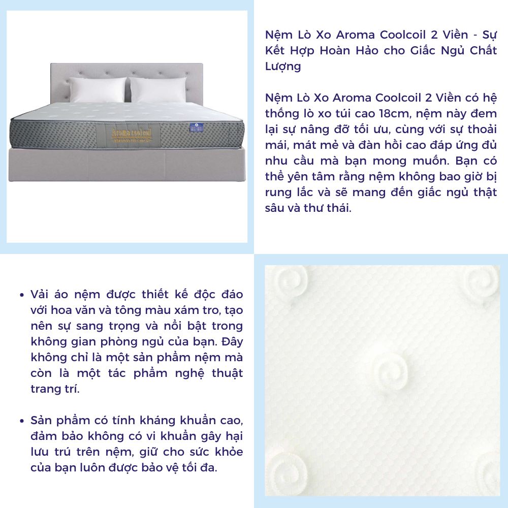 Mô tả Nệm Lò Xo Túi Độc Lập Aroma Cool Coil 2 Viền, Chính Hãng, Bảo Hành 10 Năm - 4
