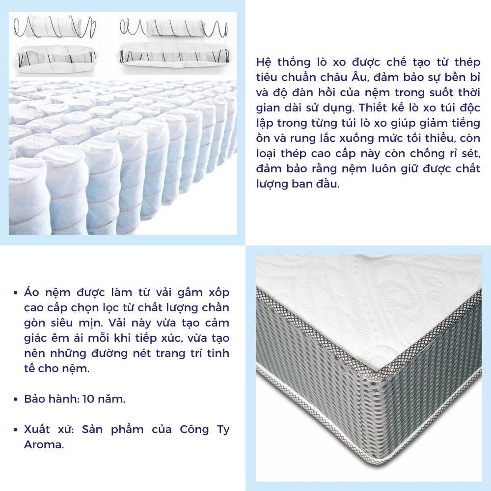 Mô tả Nệm Lò Xo Túi Độc Lập Aroma Cool Coil 2 Viền, Chính Hãng, Bảo Hành 10 Năm - 5