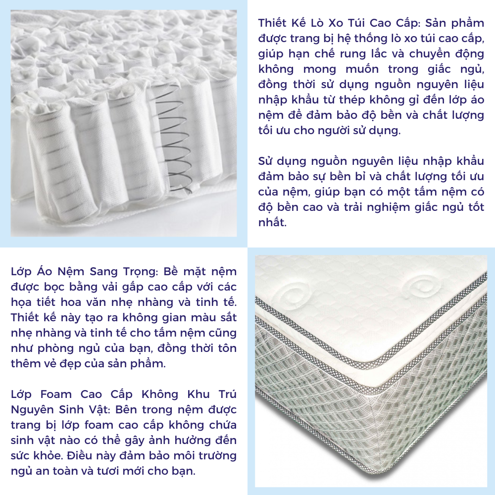Mô tả Nệm Lò Xo Túi  Độc Lập Aroma Cool Coil 3 Viền - Êm Ái, Hạn Chế Tiếng Ồn, Giúp Nâng Đỡ Cơ Thể - Bảo Hành 10 Năm - 3