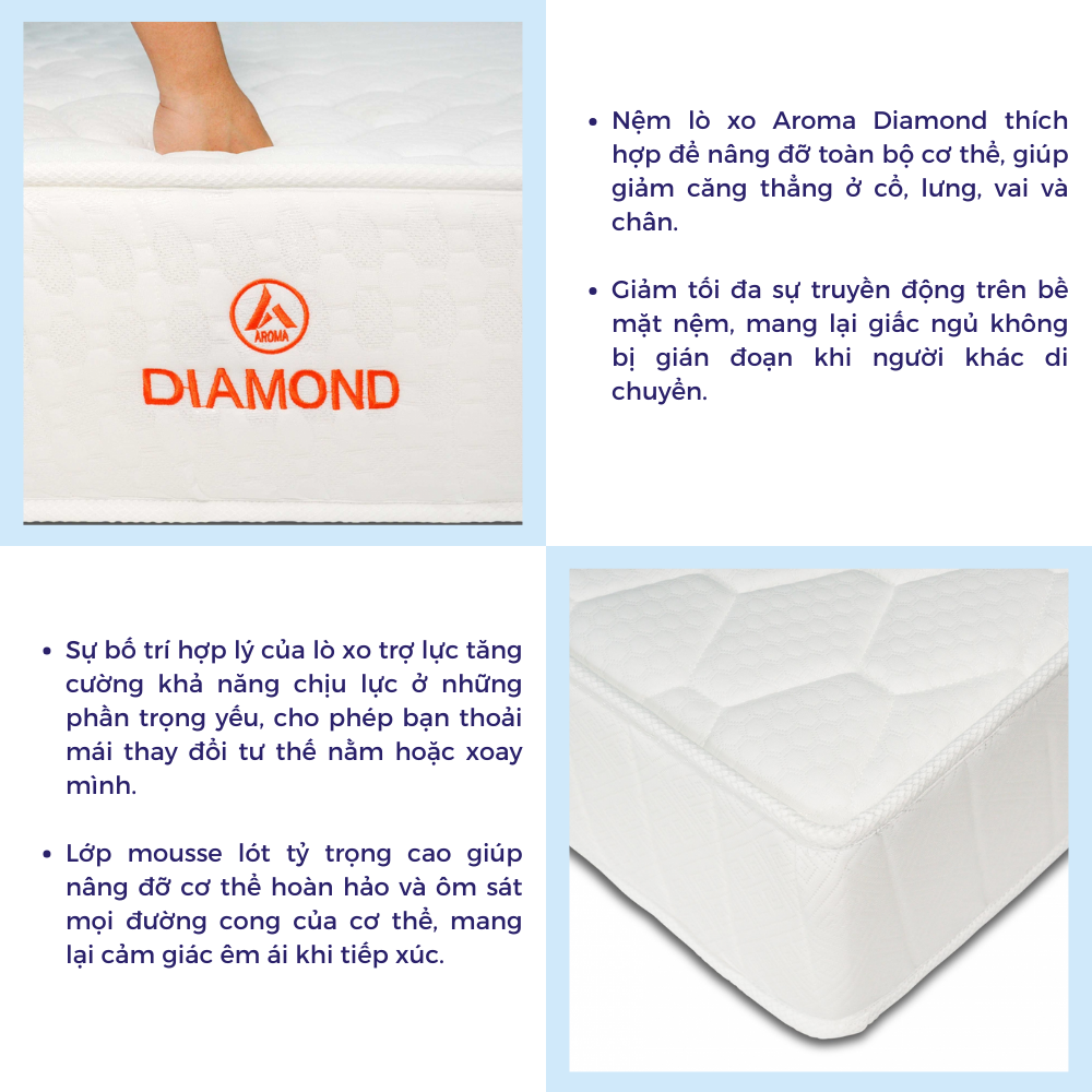 Mô tả Nệm Lò Xo Liên Kết Aroma Diamond, Nâng Đỡ Cơ Thể Hoàn Hảo, Chính Hãng, Bảo Hành 5 năm - 4