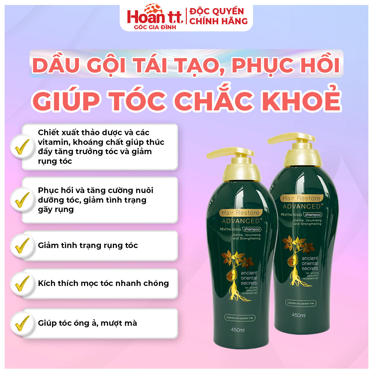 Mô tả Dầu Gội Phục Hồi Hư Tổn Và Giảm Rụng Tóc Hair Restore Advanced - Lọ Dầu Gội Giúp Tóc Chắc Khỏe Hơn 450ml 320 - 1