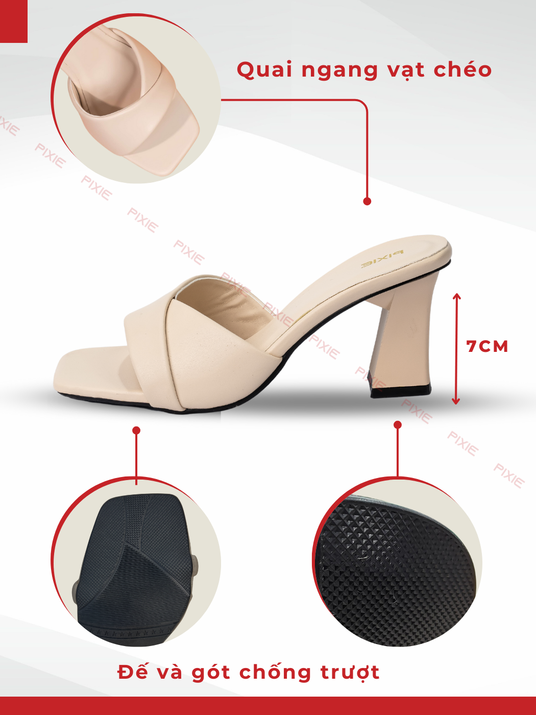 Mô tả Guốc Cao Gót Nữ 7cm Kiểu Quai Ngang Pixie H090 - 2