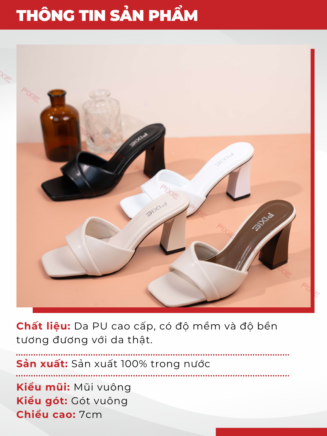 Mô tả Guốc Cao Gót Nữ 7cm Kiểu Quai Ngang Pixie H090 - 3