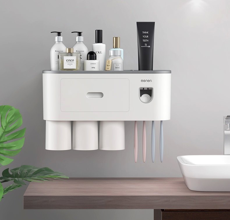 Mô tả Kệ Nhả Kem Đánh Răng Tự Động OENON 5 Cốc Chất Liệu Nhựa ABS Lắp Đặt Dán Tường Gạch Men - 1