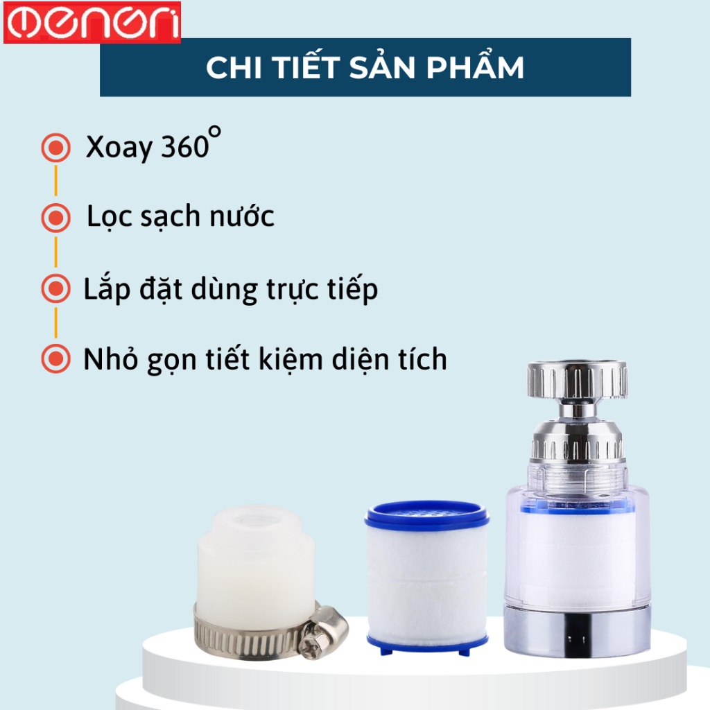 Mô tả Đầu Nối Vòi Nước Có Bông Lọc Hoạt Tính Xoay 360 Kèm Cục Chuyển Đổi Ren - OENON - 4