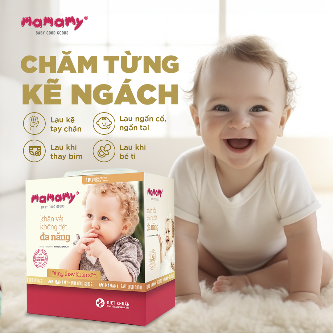 Mô tả Khăn khô đa năng Mamamy cao cấp combo 3 hộp dùng thay khăn sữa, an toàn cho bé 180 tờ/hộp - 1