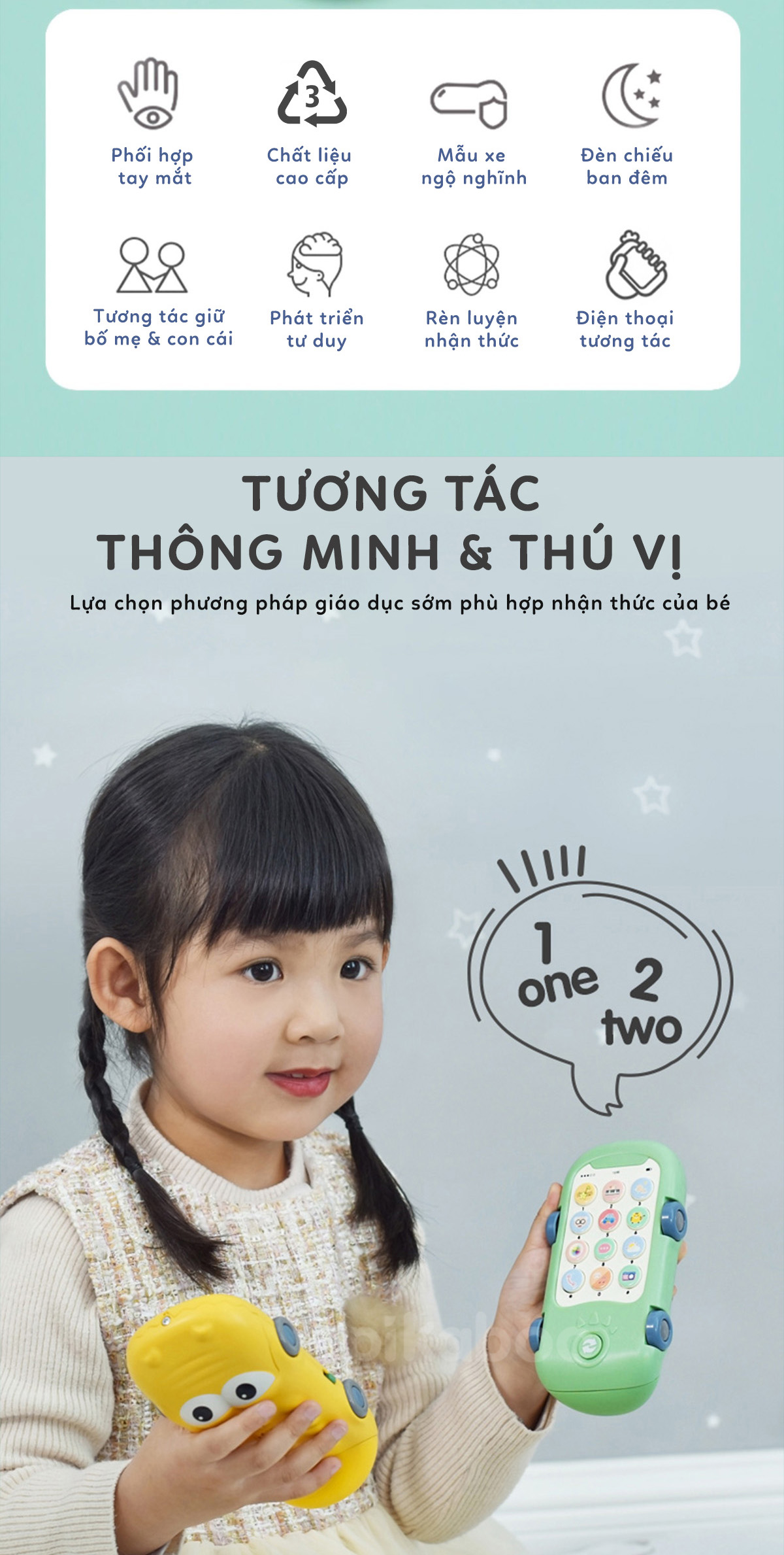 Mô tả Đồ chơi điện thoại thông minh mô hình cà rốt, ô tô cá sấu cho bé cao cấp Pikaboo đa dạng chức năng - 2