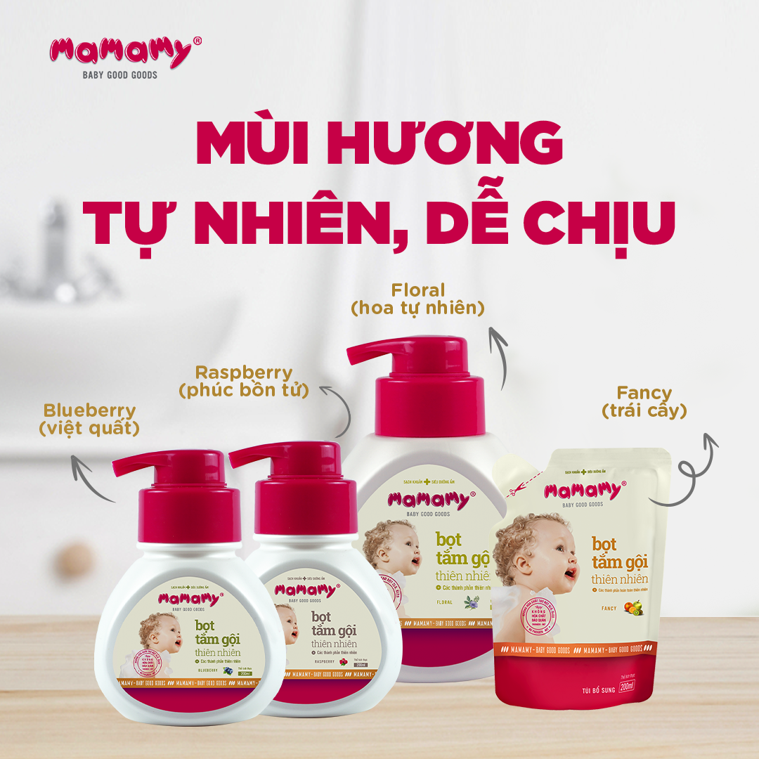Mô tả Sữa tắm gội đầu tạo bọt cao cấp cho bé Mamamy gốc thực vật, dịu lành 4 hương thơm Floral/Fancy/Blueberry/Raspberry - 3