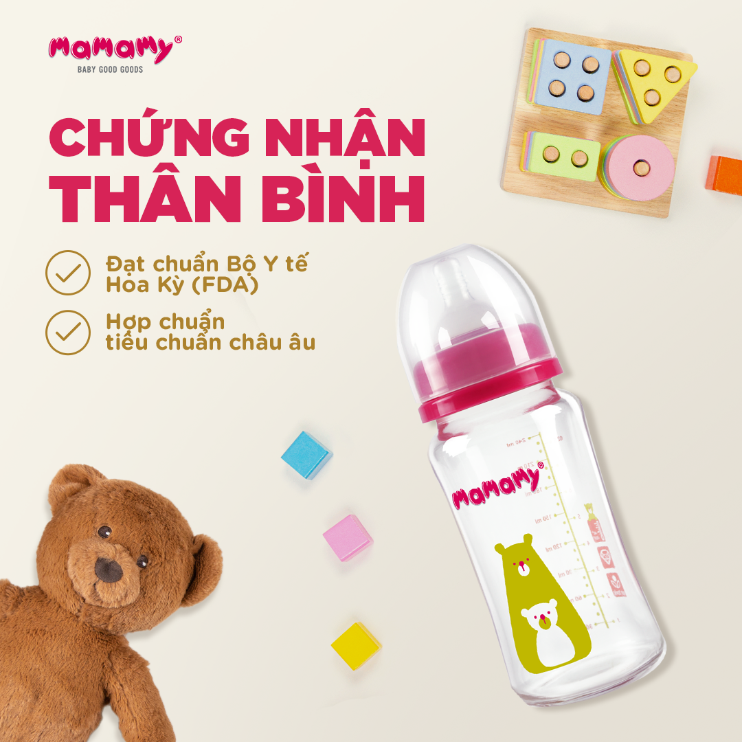 Mô tả Bình sữa cao cấp Mamamy cho bé dung tích 120ml, 240ml chất liệu thuỷ tinh siêu cứng, chống sặc và đầy hơi - 3