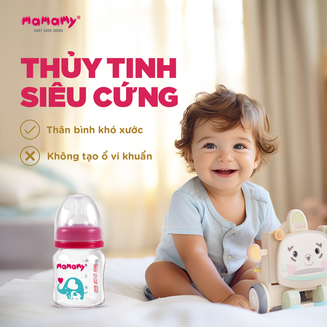 Mô tả Bình sữa cao cấp Mamamy cho bé dung tích 120ml, 240ml chất liệu thuỷ tinh siêu cứng, chống sặc và đầy hơi - 4
