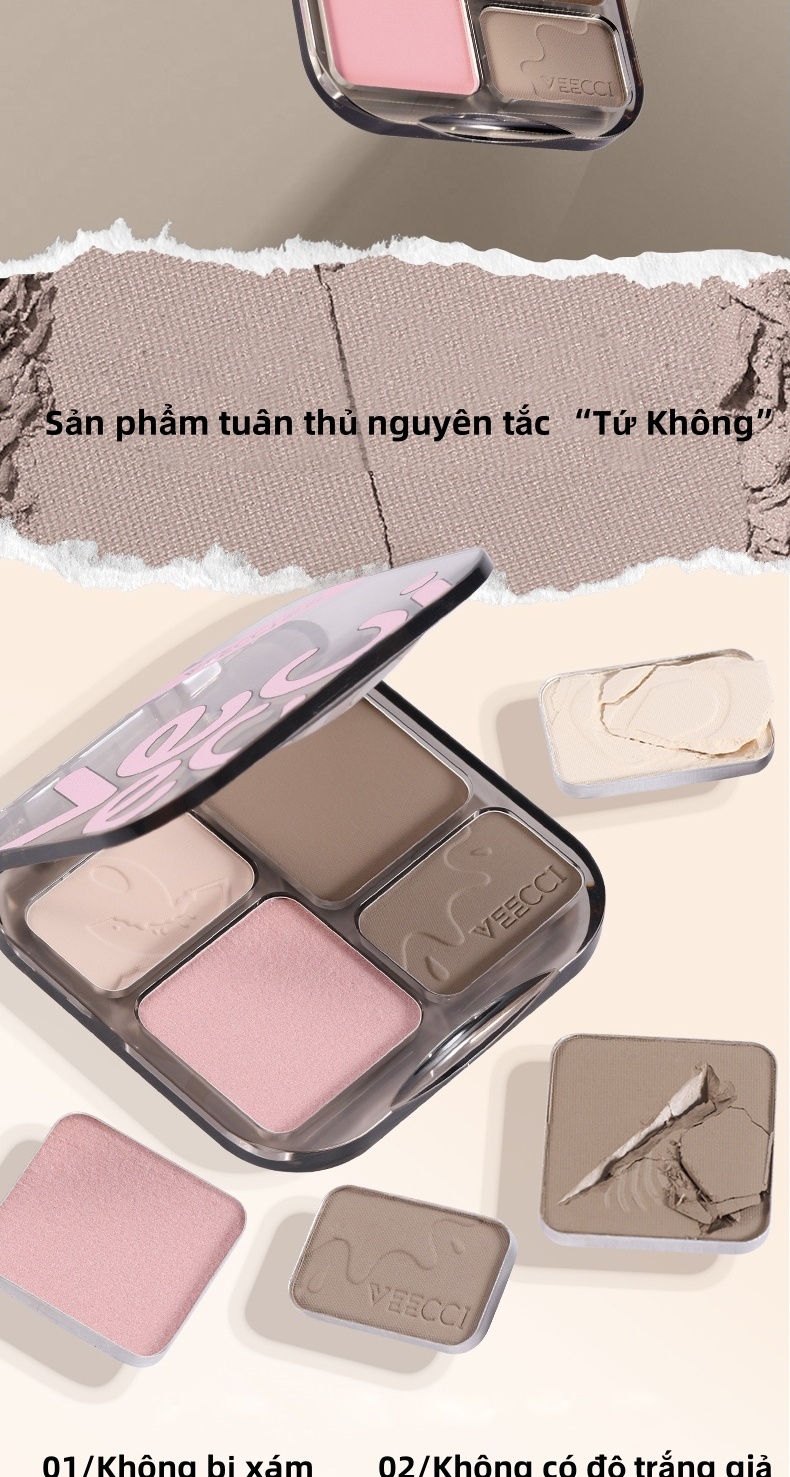 Mô tả Bảng phấn bắt sáng và tạo khối, phấn má hồng VEECCI Tự nhiên Lâu trôi Chống nước 8g - 2