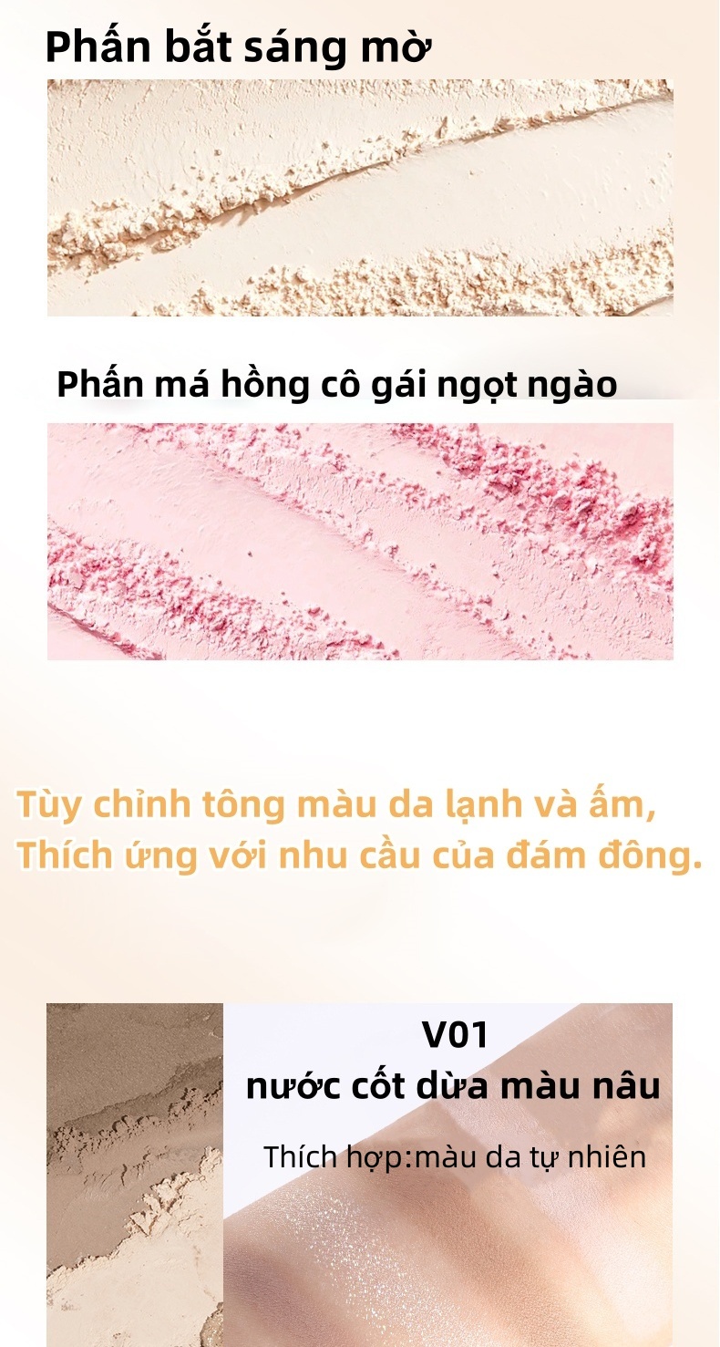 Mô tả Bảng phấn bắt sáng và tạo khối, phấn má hồng VEECCI Tự nhiên Lâu trôi Chống nước 8g - 4