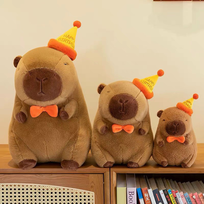 Chuột Capybara đội nón mũ Happy everyday - Luôn vui vẻ nhé ANVIHOME - Chuột bông Lang nước capybara sinh nhật đủ si