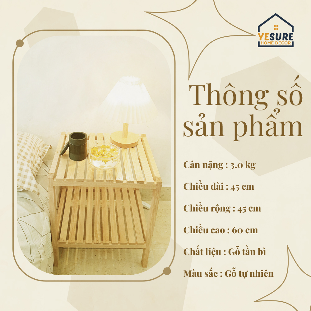 Mô tả Kệ Gỗ Trang Trí Đầu Giường Gỗ Tần Bì Kích Thước 45x45 cm Kiểu Dáng Thẩm Mỹ Dễ Dàng Lắp Đặt YESURE - Hàng chính hãng - 1