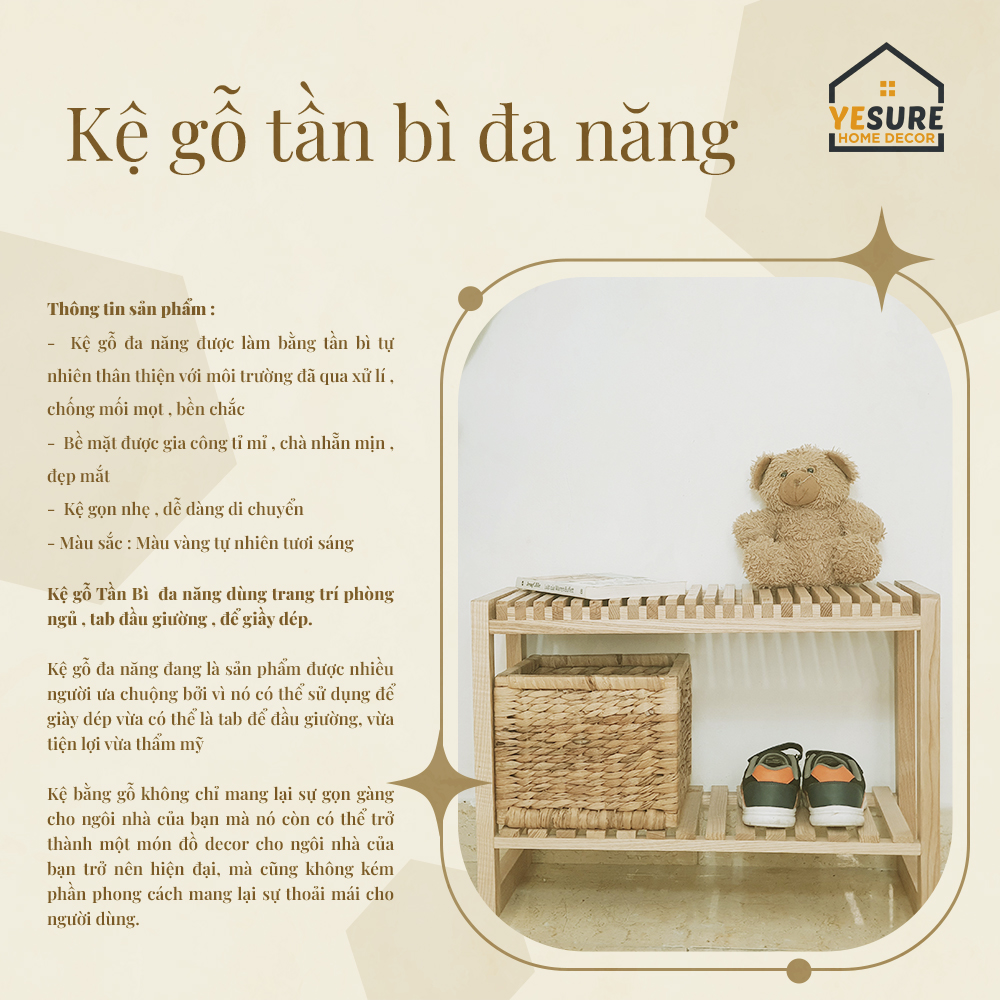 Mô tả Kệ Gỗ Để Giầy Gỗ Tần Bì Tab Đầu Giường Kích Thước 65x50x27 Thiết Kế Thẩm Mỹ Lắp Đặt Dễ Dàng YESURE - Hàng chính hãng - 1