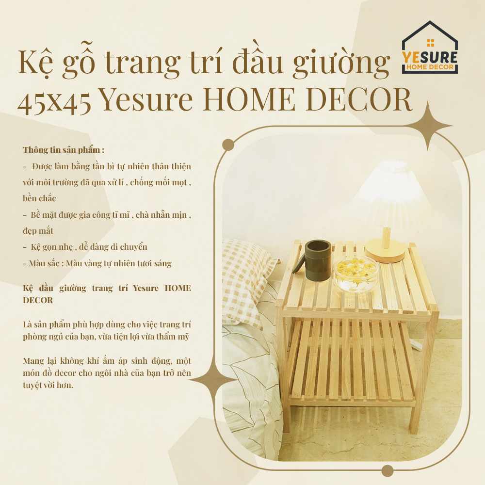 Mô tả Kệ Gỗ Trang Trí Đầu Giường Gỗ Tần Bì Kích Thước 45x45 cm Kiểu Dáng Thẩm Mỹ Dễ Dàng Lắp Đặt YESURE - Hàng chính hãng - 2