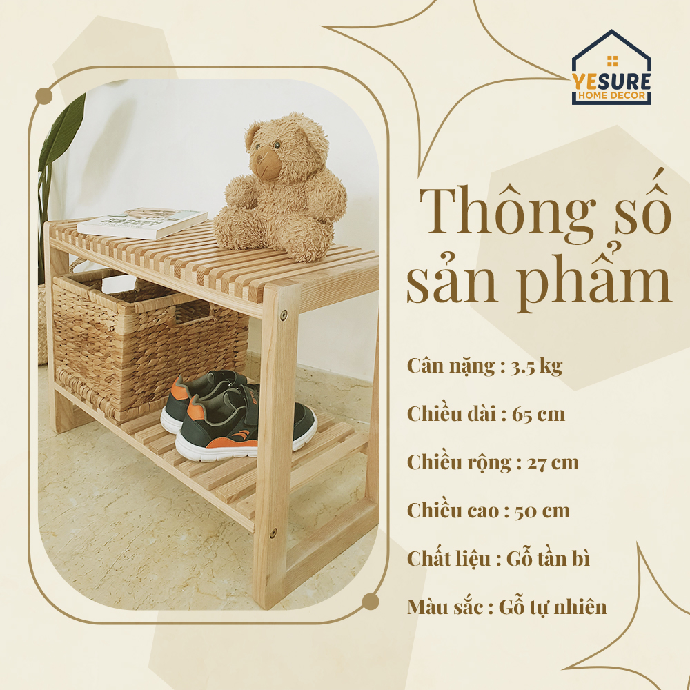 Mô tả Kệ Gỗ Để Giầy Gỗ Tần Bì Tab Đầu Giường Kích Thước 65x50x27 Thiết Kế Thẩm Mỹ Lắp Đặt Dễ Dàng YESURE - Hàng chính hãng - 2