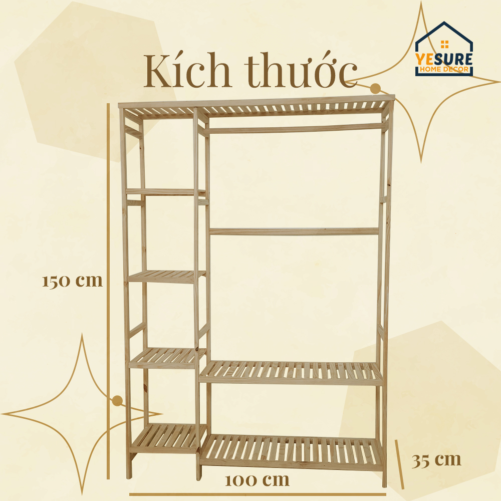 Mô tả Tủ Kệ Trang Trí Gỗ Tần Bì Kệ Đa Năng Treo Quần Áo Thiết Kế Thẩm Mỹ Dễ Dàng Lắp Đặt YESURE - Hàng chính hãng - 2