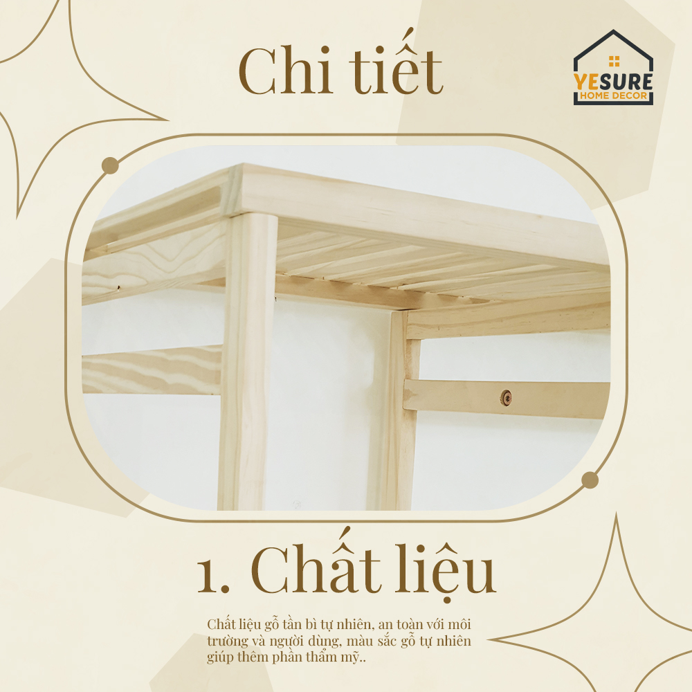 Mô tả Tủ Kệ Trang Trí Gỗ Tần Bì Kệ Đa Năng Treo Quần Áo Thiết Kế Thẩm Mỹ Dễ Dàng Lắp Đặt YESURE - Hàng chính hãng - 4