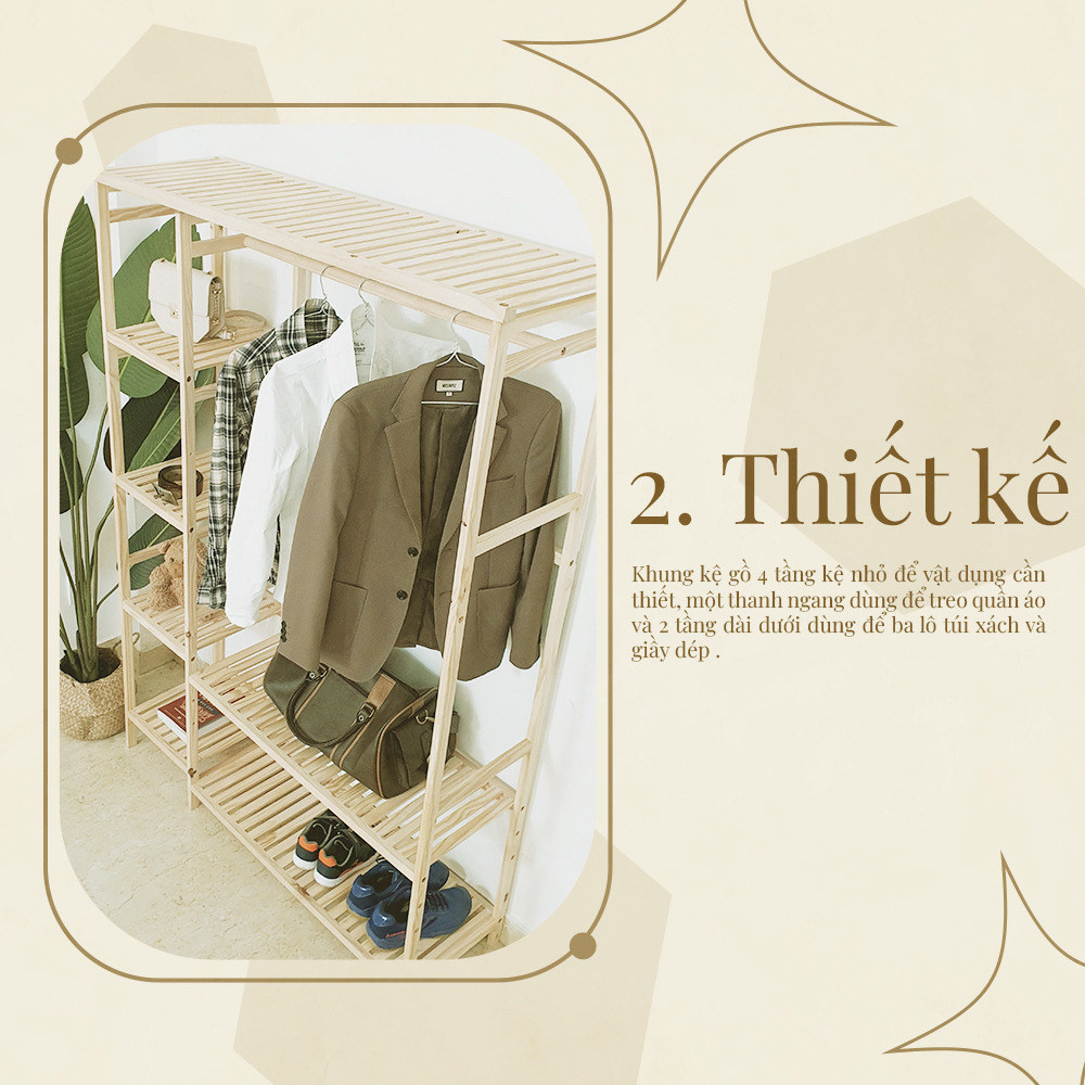 Mô tả Tủ Kệ Trang Trí Gỗ Tần Bì Kệ Đa Năng Treo Quần Áo Thiết Kế Thẩm Mỹ Dễ Dàng Lắp Đặt YESURE - Hàng chính hãng - 5