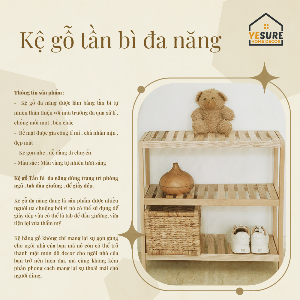 Mô tả Kệ Gỗ Đa Năng Chất Liệu Gỗ Tần Bì Thiết Kế Đẹp Mắt Dễ Dàng Lắp Đặt YESURE - 1